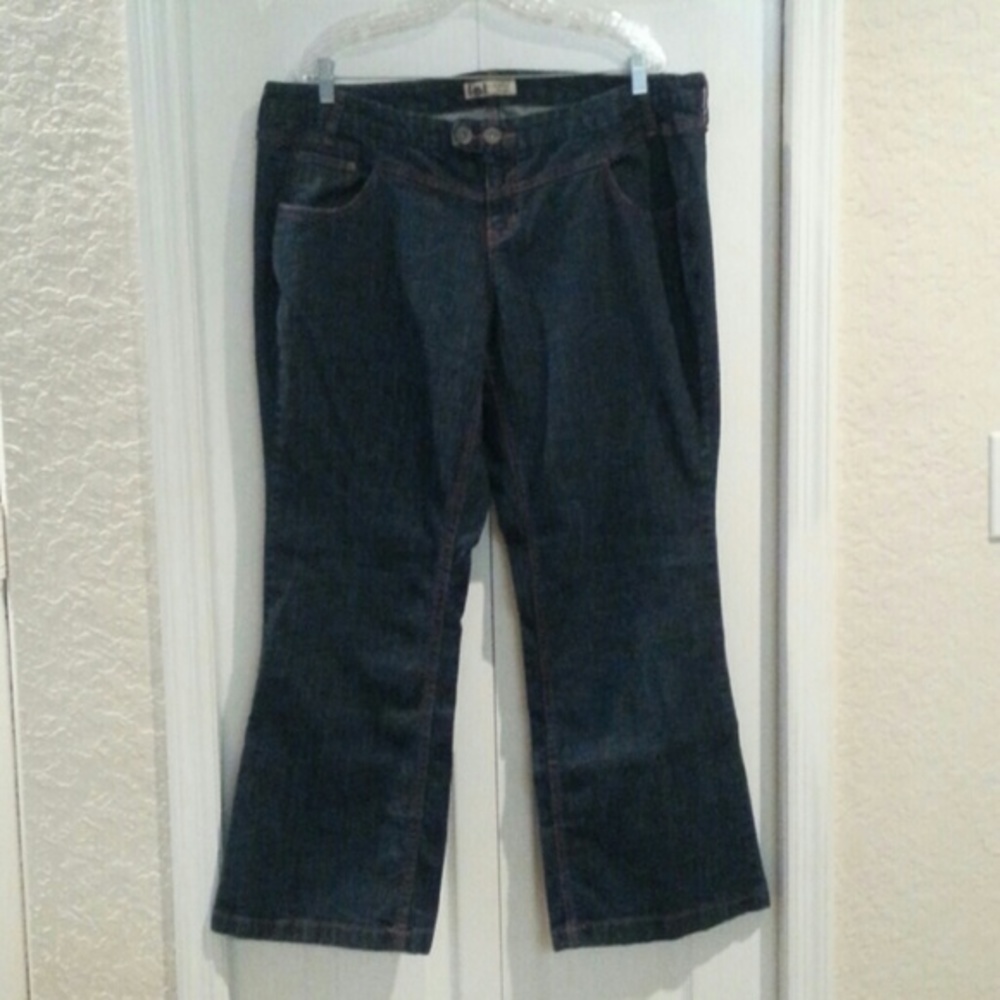 LEI Sophia Hipster Low Rise Women's Jeans Dark Wash Wide Leg Flare Size 22 NWOT